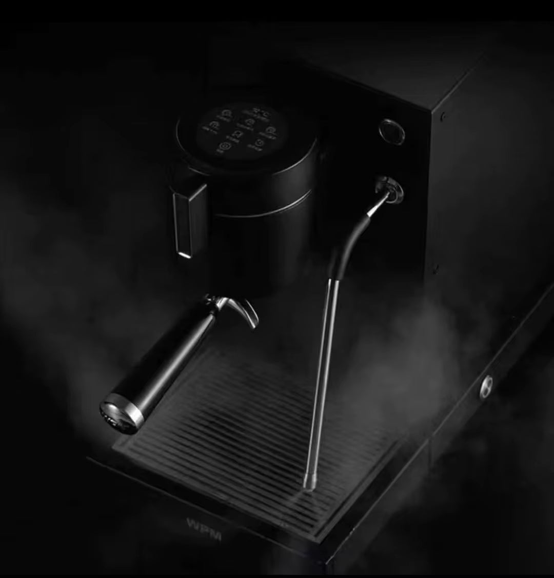 Black espresso machine from WPM PRIMUS Black from the top Vellutto.eu 