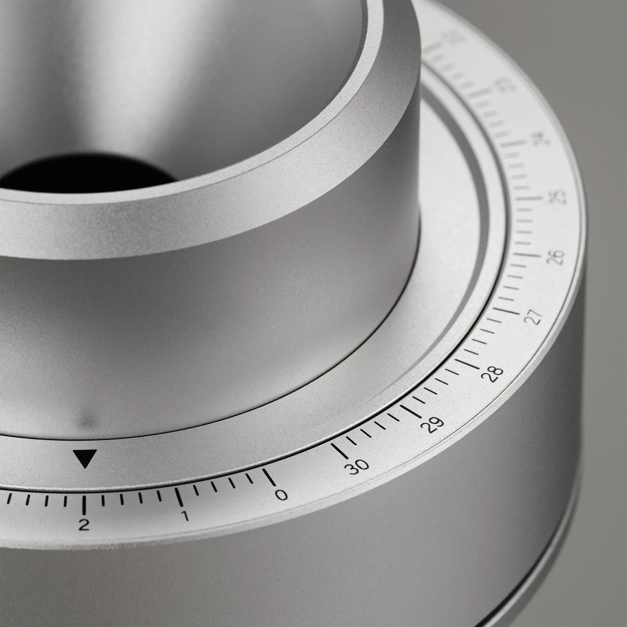 Close-up of the grind collar on the WPM ZP1 Single Dose Grinder, showing precise measurement markings.